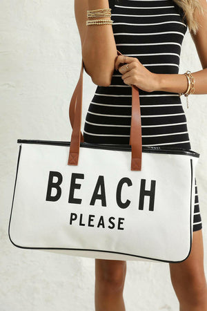White BEACH PLEASE Print Large Canvas Tote Bag - Shop Swift Online